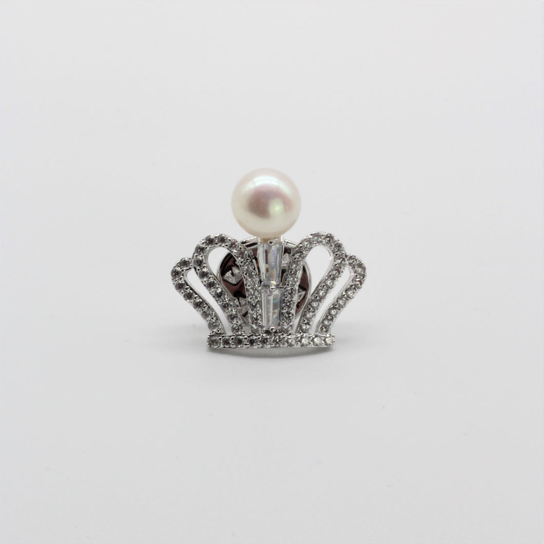Nour London Small Crown & Pearl Brooch