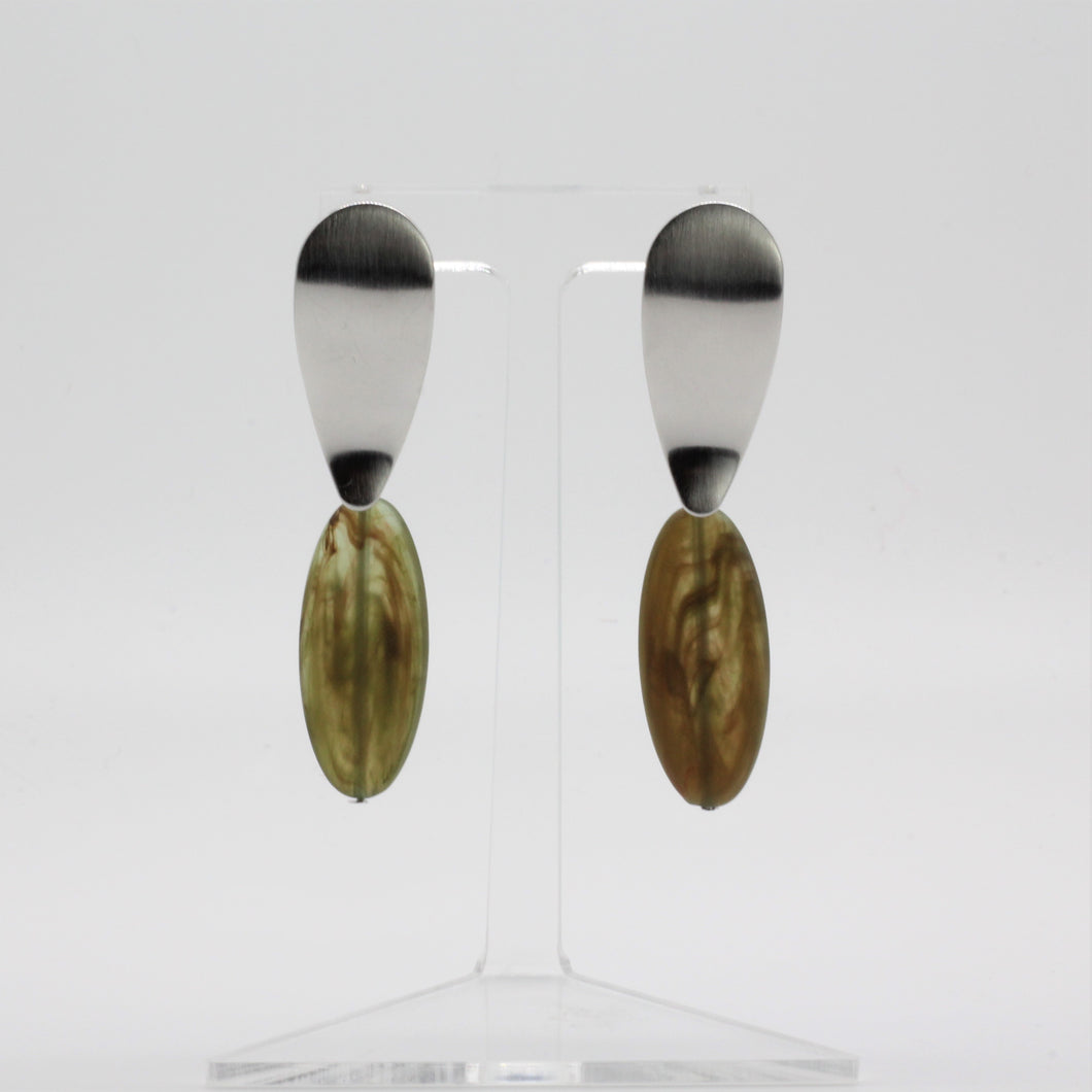 Nour London Green Oval Drop Resin Earrings