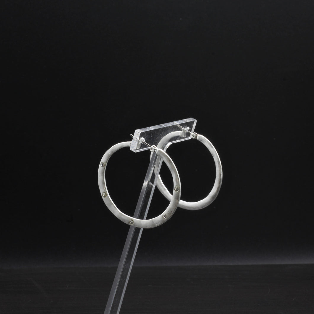 Tempest Designs Worn Silver hoop w/ Crystal Earrings