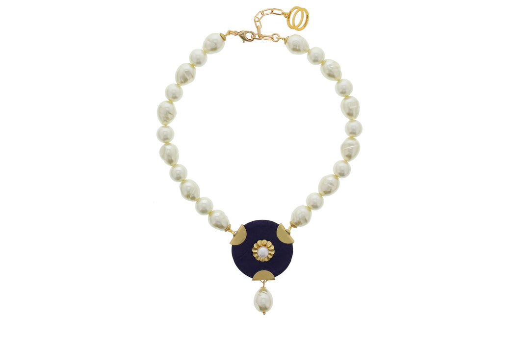 Nour London Disc Drop Pearl Necklace