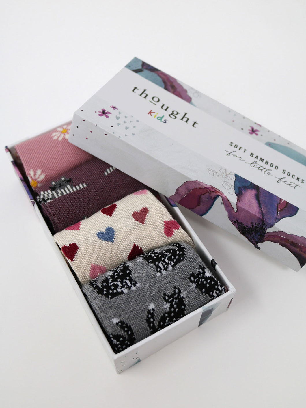 Thought Kitty Bamboo Organic Cotton Blend 4 Pack Baby Socks Gift Box